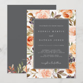 Burnt Orange Gray Fall Floral Wedding Einladung (Vorne/Hinten)