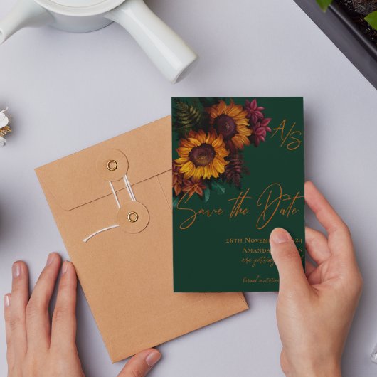 Burnt Orange Green Elegant Wedding Save the Date Magnetkarte