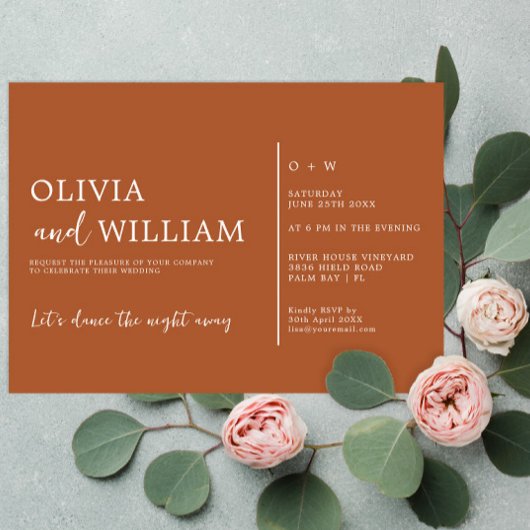 Burnt Orange-handgeschriebene Hochzeitseinladung Einladung