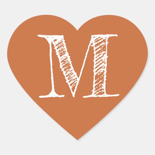 Burnt Orange Heart Minimalist Monogram Initial Herz-Aufkleber (Vorderseite)