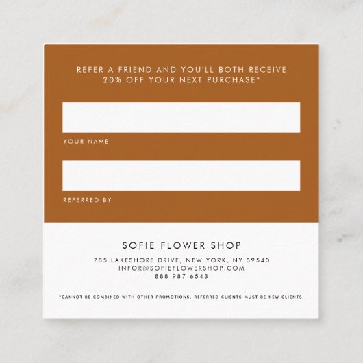 Burnt Orange Heart Minimalist Share the Love Empfehlungskarte (Rückseite)