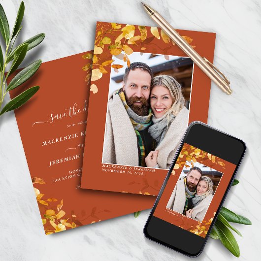 Burnt Orange Herbsthochzeit Foto Save the Date