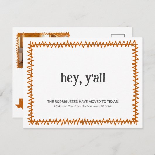 Burnt Orange Hey Y'all - nach Texas gezogen Postkarte (Vorne/Hinten)