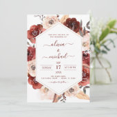 Burnt Orange Hochzeit im Herbst Floral Romantik Einladung (Stehend Vorderseite)