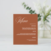 Burnt orange Hochzeitsmenü Karte (Stehend Vorderseite)