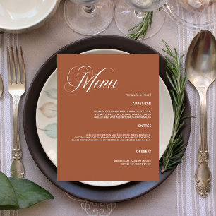 Burnt orange Hochzeitsmenü Karte