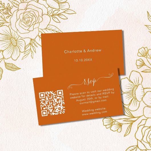 Burnt orange Hochzeitungs-Antwort-Website QR-Code Begleitkarte