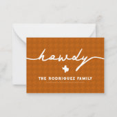 Burnt Orange Howdy Hahnentrittmuster Texas Mitteilungskarte (Vorderseite)