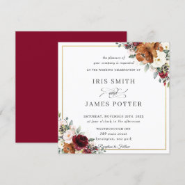 Burnt Orange Ivory Burgundy Floral Wedding Square Einladung