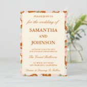 Burnt Orange Ivory Floral Monogram Photo Wedding Einladung (Stehend Vorderseite)