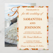 Burnt Orange Ivory Floral Monogram Photo Wedding Einladung (Vorne/Hinten)