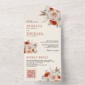 Burnt Orange Ivory Floral QR Code Wedding All In One Einladung (Innen Boden)