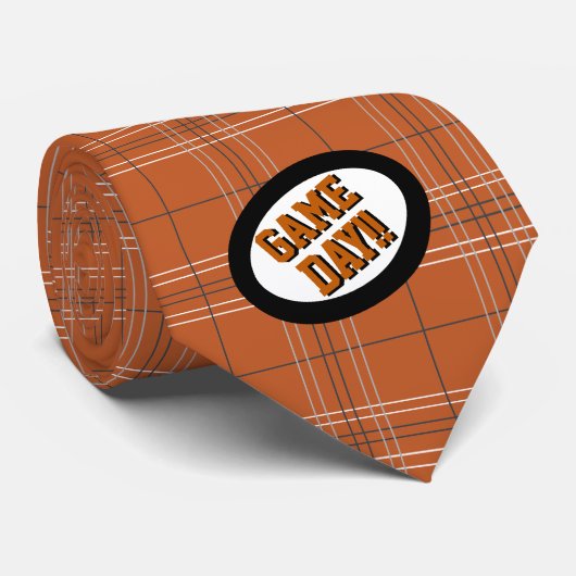Burnt Orange Kariert Pattern Game Day Neck Tie Krawatte (Gerollt)