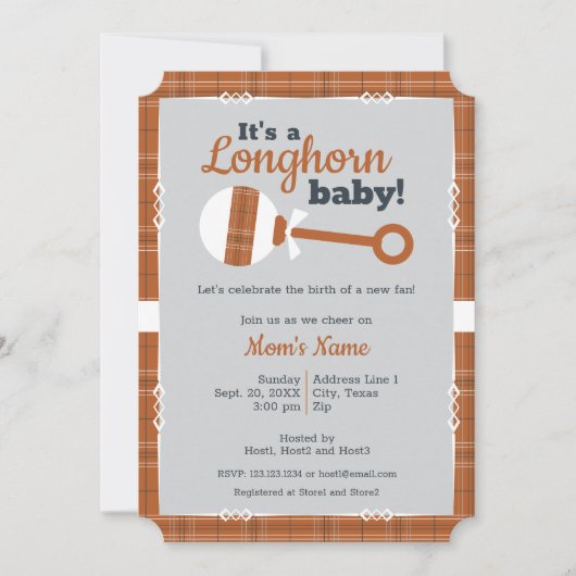 Burnt Orange Kariert Rattle Longhorn Babydusche Einladung (Vorderseite)