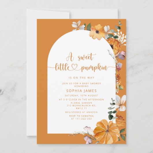 Burnt Orange kleine Kürbisbrunnendusche Einladung (Vorderseite)