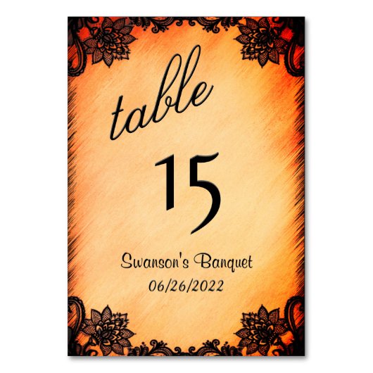 Burnt Orange Lace Table Number Tischnummer (Vorderseite)