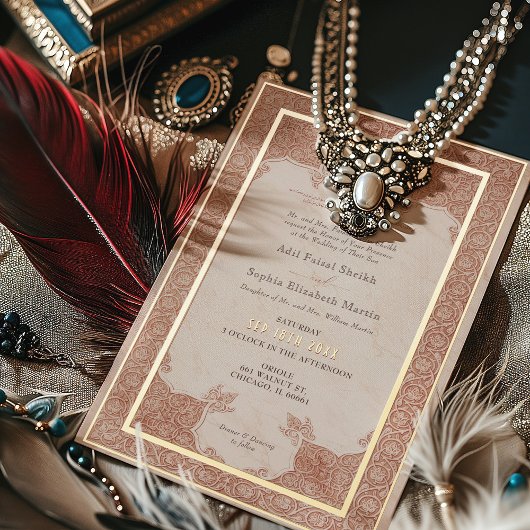 Burnt Orange Lace Traditionelle muslimische Hochze Folieneinladung