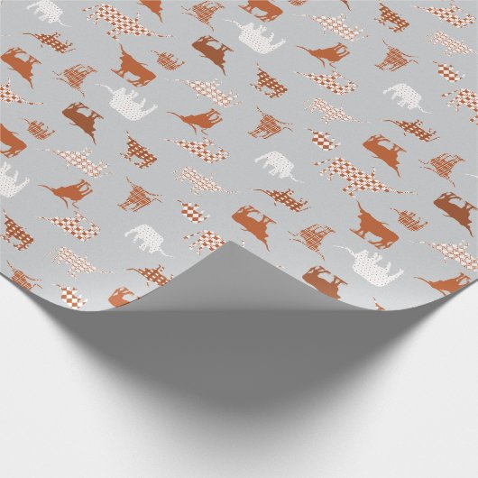 Burnt Orange & Light Gray Gemusterte Longhorns Geschenkpapier (Ecke)