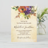 Burnt Orange Lila Floral Christlich Hochzeit Einladung (Stehend Vorderseite)