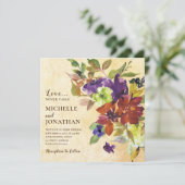 Burnt Orange Lila Floral Christlich Hochzeit Einladung (Stehend Vorderseite)