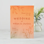 Burnt Orange Line-Art-Blätter Ombré Herbsthochzeit Einladung (Stehend Vorderseite)
