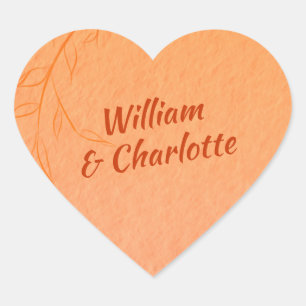 Burnt Orange Line-Art-Blätter Ombré Herbsthochzeit Herz-Aufkleber