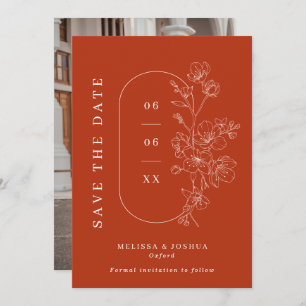 Burnt Orange Line Gezeichnet florale Foto Hochzeit Save The Date