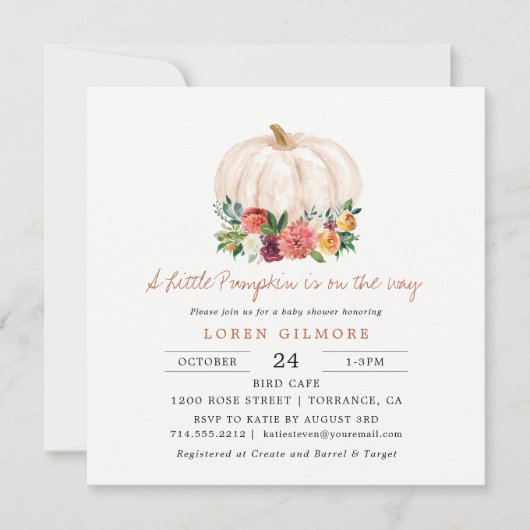 Burnt Orange Little Pumpkin Fall Babydusche Einladung (Vorderseite)