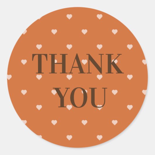 Burnt Orange Mini Herz Hintergrund Vielen Dank Runder Aufkleber (Vorderseite)