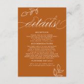 Burnt Orange Minimal Leaf QR Code Hochzeitsdetails Begleitkarte (Vorderseite)