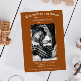 Burnt Orange Minimalistisch Foto Geburtserklärung Ankündigung