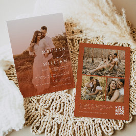 Burnt Orange Minimalistisch Foto QR Code Hochzeit Einladung