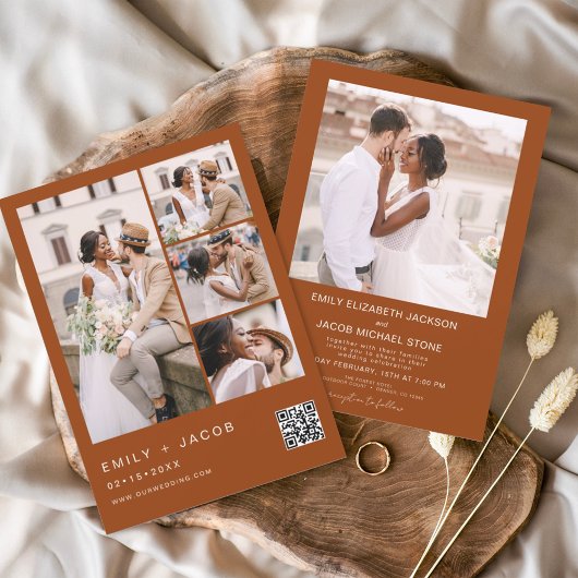 Burnt Orange Minimalistisch Foto QR Code Hochzeit Einladung
