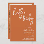 Burnt Orange Minimalistisch Modern Boho Babydusche Einladung (Vorne/Hinten)