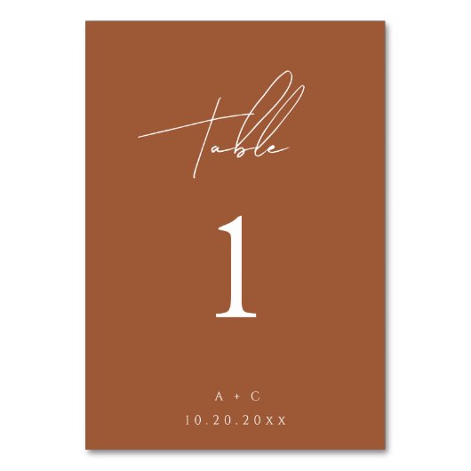 Burnt Orange Minimalistisch Modern Wedding Table C Tischnummer (Rückseite)