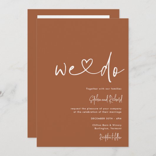 Burnt Orange Minimalistisch Script Moderne Hochzei Einladung (Vorne/Hinten)