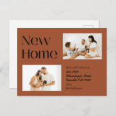 Burnt Orange Minimalistisch zwei Foto neue Zuhause Ankündigungspostkarte (Vorne/Hinten)