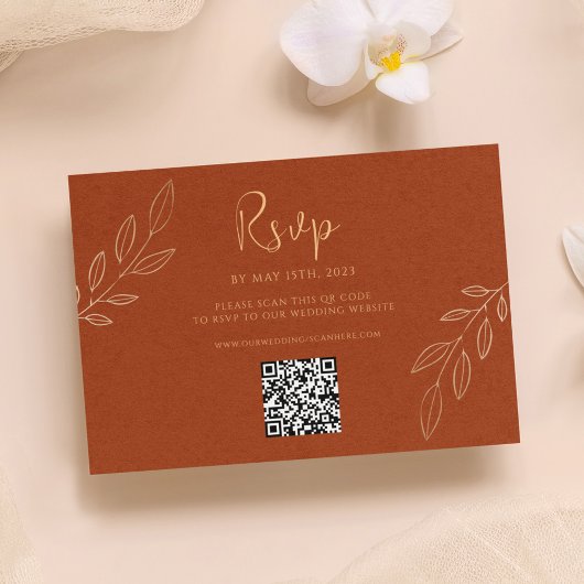 Burnt Orange Modern Boho Wedding RSVP QR Code Karte