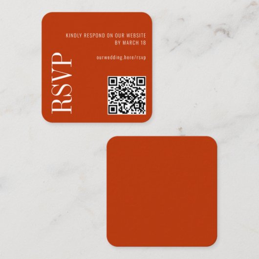 Burnt Orange Modern Custom QR Code Wedding RSVP Begleitkarte (Vorne/Hinten)