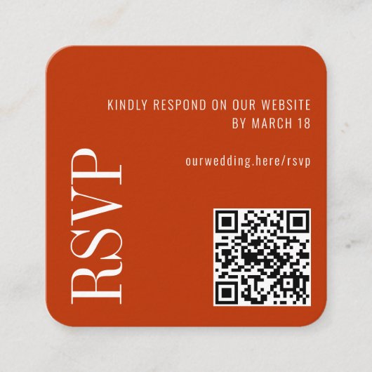 Burnt Orange Modern Custom QR Code Wedding RSVP Begleitkarte (Vorderseite)