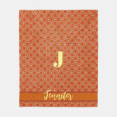 Burnt Orange Modern Personalisiert Floral Monogram Fleecedecke (Vorderseite)