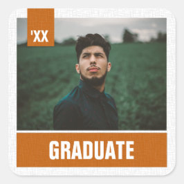 Burnt Orange Modern Textured Foto Abschluss Quadratischer Aufkleber