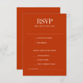 Burnt Orange Moderne farbenfrohe Mahlzeiten Hochze RSVP Karte (Vorne/Hinten)