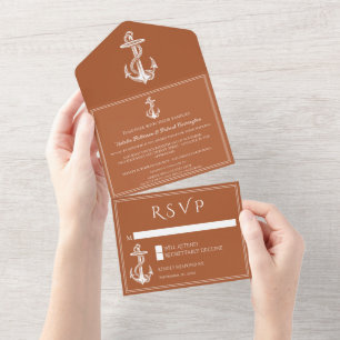 Burnt Orange Nautical Anchor All In One Einladung