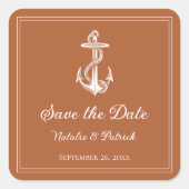 Burnt Orange Nautical Anchor Save the Date Quadratischer Aufkleber (Vorderseite)