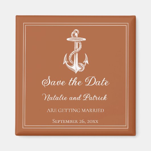 Burnt Orange Nautical Anchor Speichern Sie das Dat Magnet (Vorne)