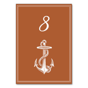 Burnt Orange Nautical Anchor Tischnummer Card