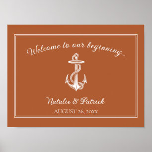 Burnt Orange Nautical Anchor Wedding Poster