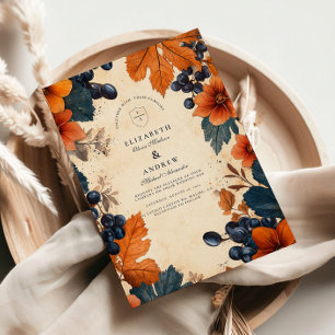 Burnt Orange & Navy Berries Hochzeit Einladung