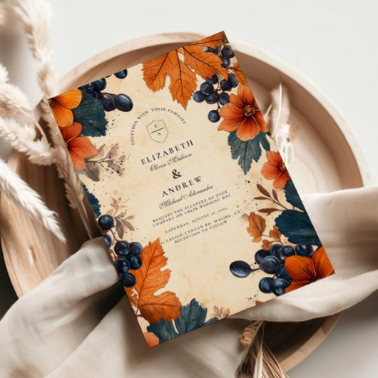 Burnt Orange & Navy Berries Hochzeit Einladung
